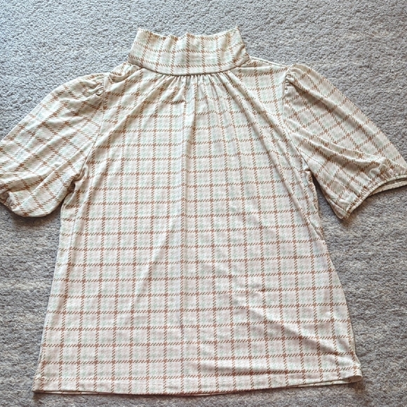 Ann Taylor Factory Tops - Ann Taylor Cream and Brown Checkered Blouse